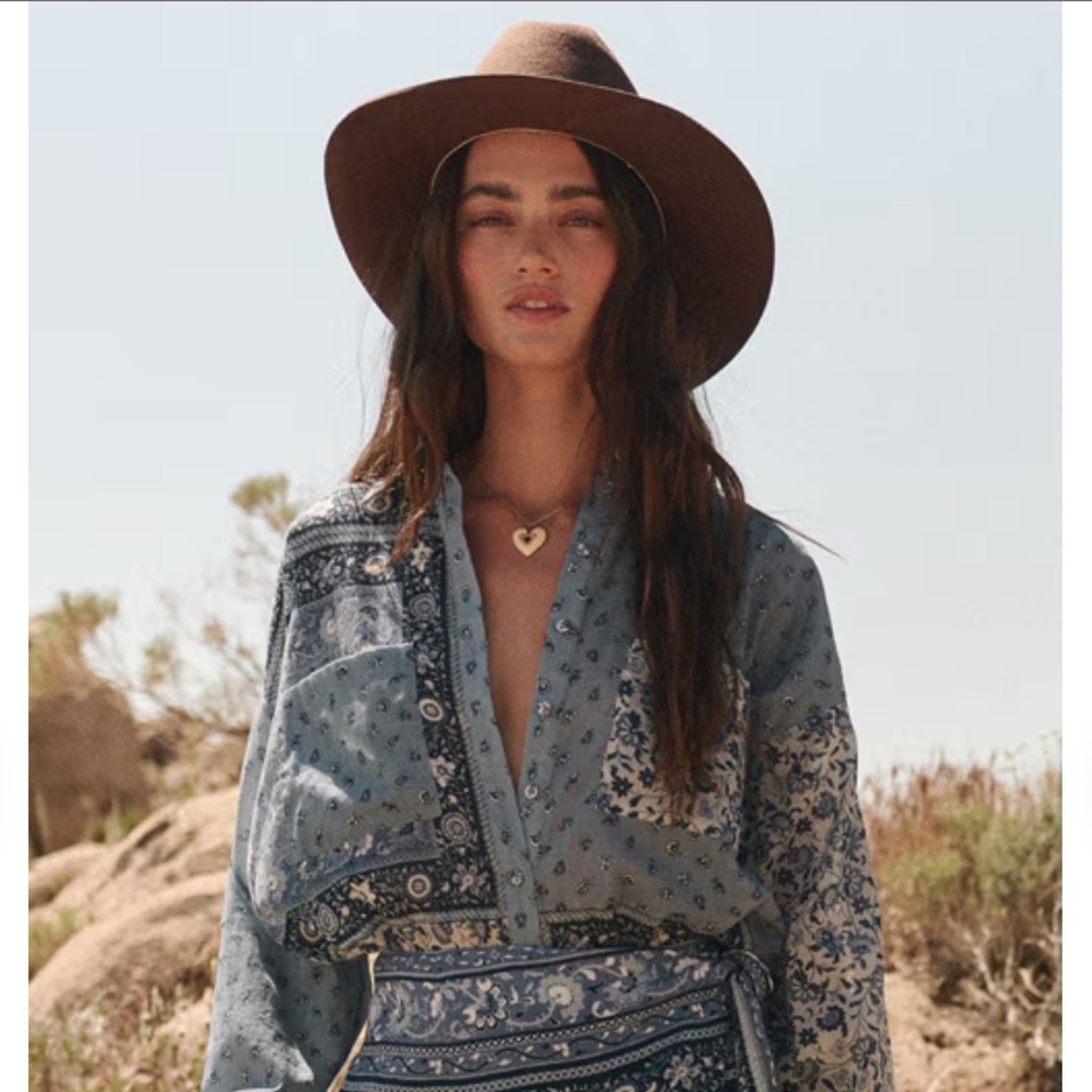 Nwot Spell Blue Patchwork Top - image 2